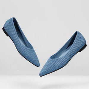 VIVAIA Macy Pointed-Toe Stripe Flats in Denim Blue